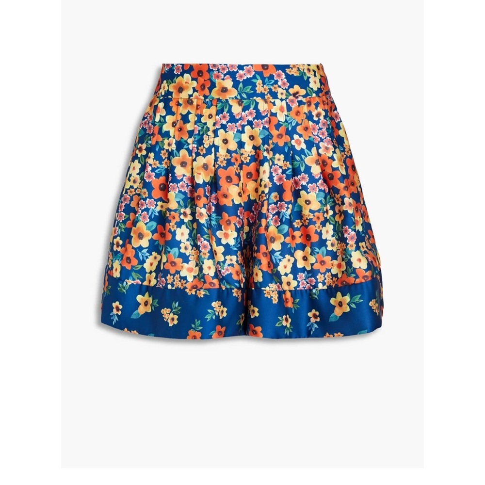 AMUR Pleated Floral Satin Shorts